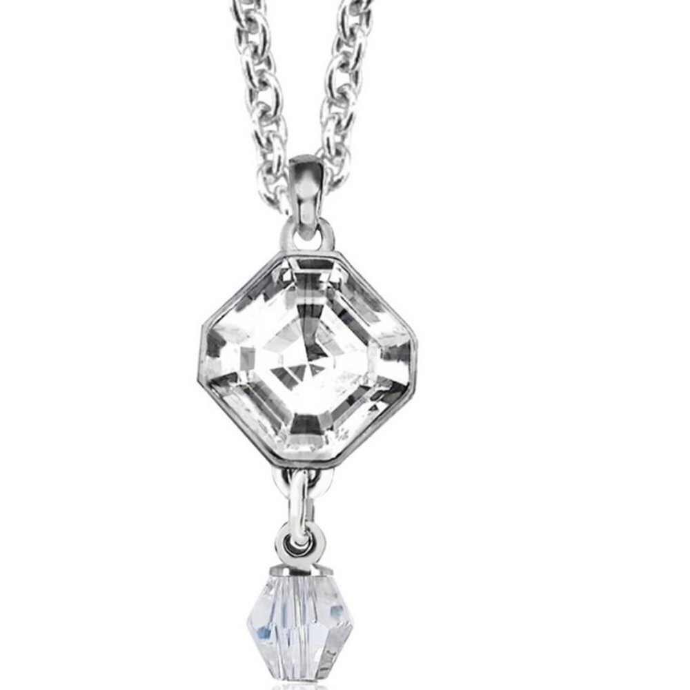 Swarovski Crystal Necklace - Sterling Silver Overlay w/ Hexagon Drop Pendant 18" - Picture 7 of 10